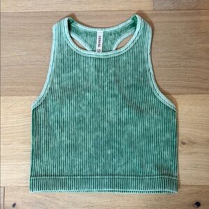 Zenana Mineral Washed Emerald Green Ribbed Razor Back Tank Top